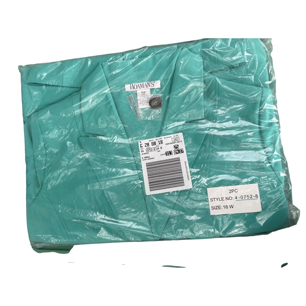 Roamans Womens 2 Piece Skirt Suit Teal Green Blazer Skirt Set 16W 4-0752-8 NEW - Picture 1 of 3